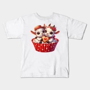 Valentine Goat Couple In A Cupcake Kids T-Shirt